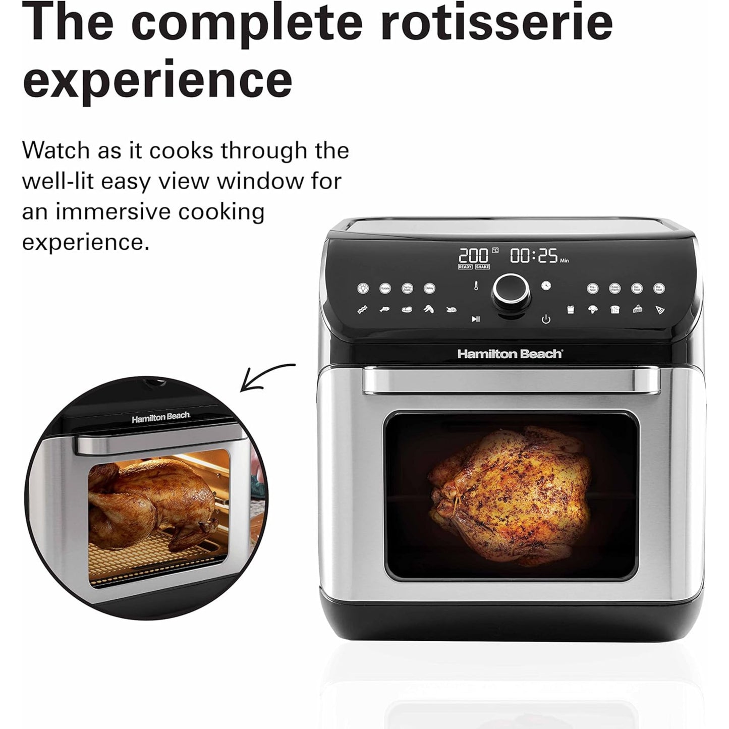 Hamilton Beach 12L Digital Air Fryer Oven, 16 cooking modes and 7 accessories to airfry, bake, roast, rotisserie grill, toast, dehydrate, defrost, reheat, keep warm,