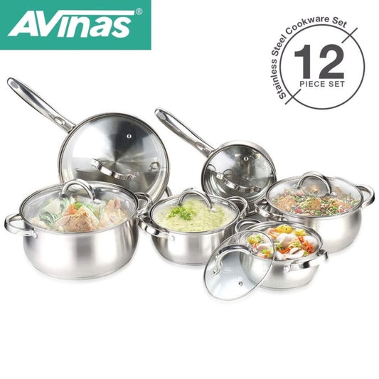 Avinas, 12Pcs Stainless Steel Cookware Set