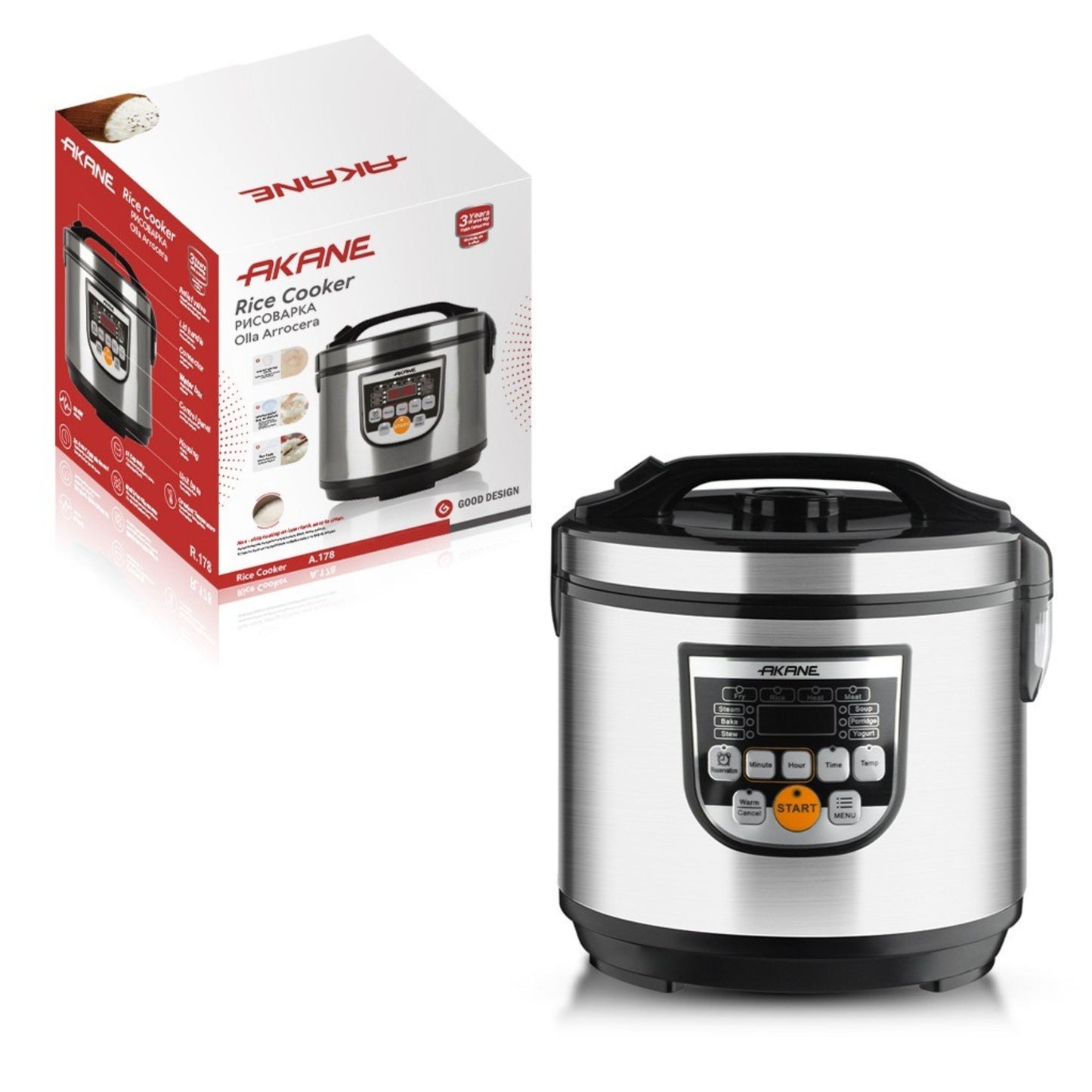 Akane, 900W Rice Cooker  Olla Arrocera With 5L Capacity Non Stick Coating