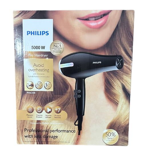 Philips PRO Hair Dryer 5000W power - 1600W energy consumption  3 Heats, 2 Speed