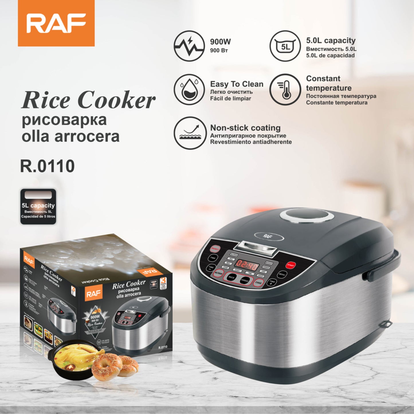 RAF  in Stock 5L Good Quality Rice Cooker Non-Stick Home Intelligent Electric Cooker With Color Box