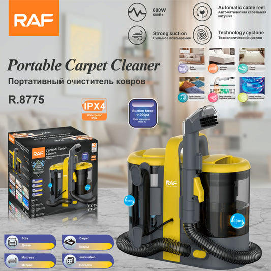 RAF  Upright Steamspot & Carpet Cleaner, 15KPA Power with Dual Tanks (1500ml Clean + 800ml Dirty), 80dB Operation Noise, 600W Power, Bagless, Black/Yellow | R.8775