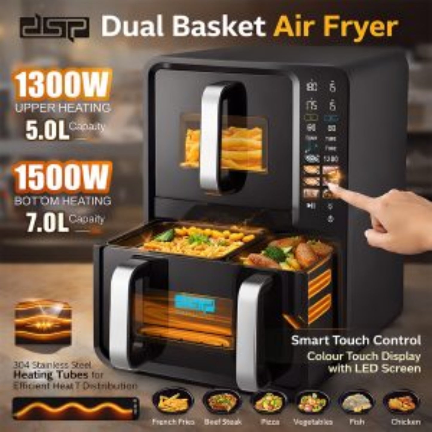 DSP Dual Basket Air Fryer 1500W – 5+7Ltr