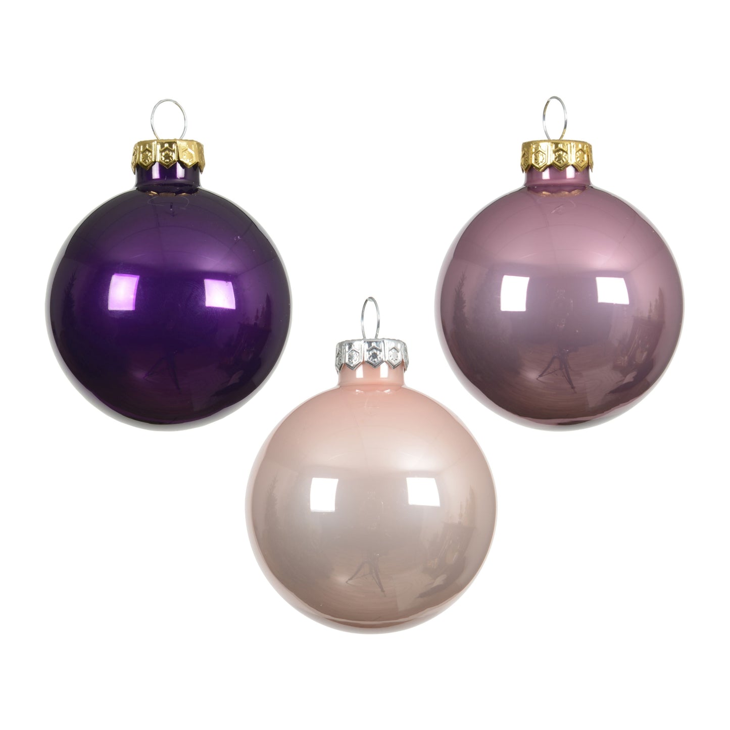 Baubles glass enamel mix Purple Pink & beige - 16 bauble 8cm