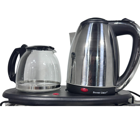 SilverCrest Stainless Steel Electric Kettle and Tea Pot Set, 1800 Watts, 2L/1.2L