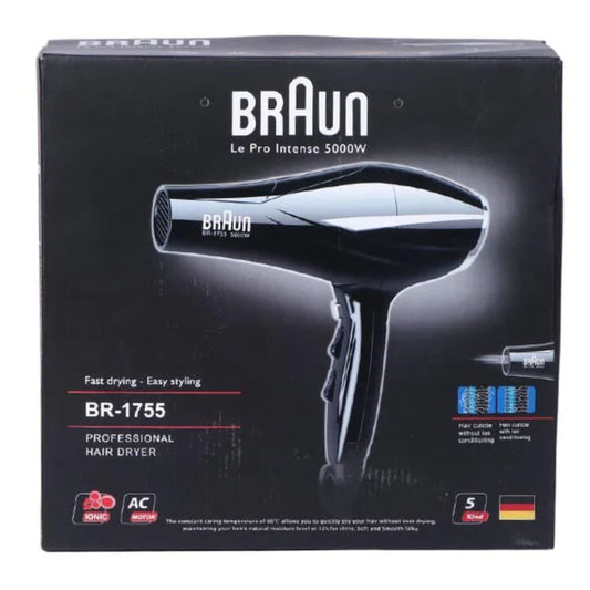 Braun Hair Dryer  5000W drying power - 2200W consumption , 3 Heats, 2 Speed
