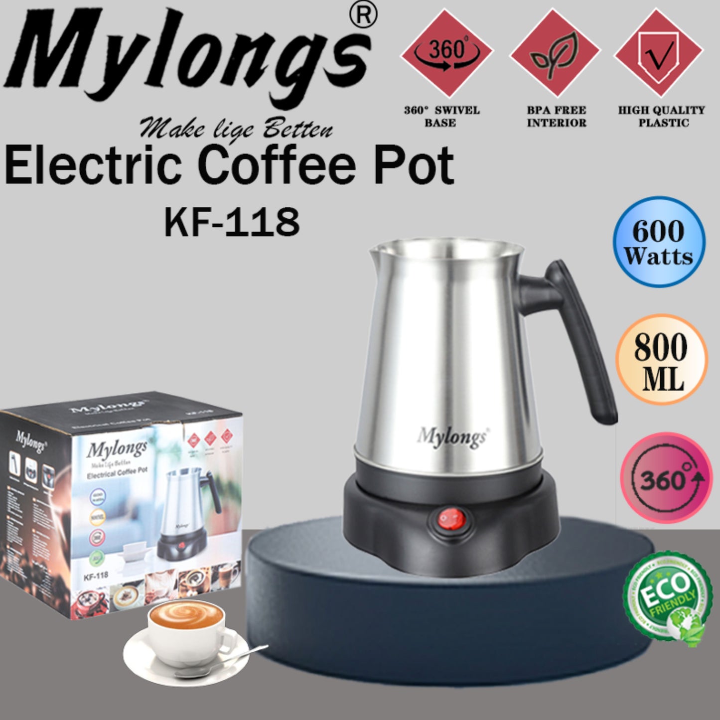 Mylongs Stainless Steel Turkish Coffee Maker Easy 600W - 800ml