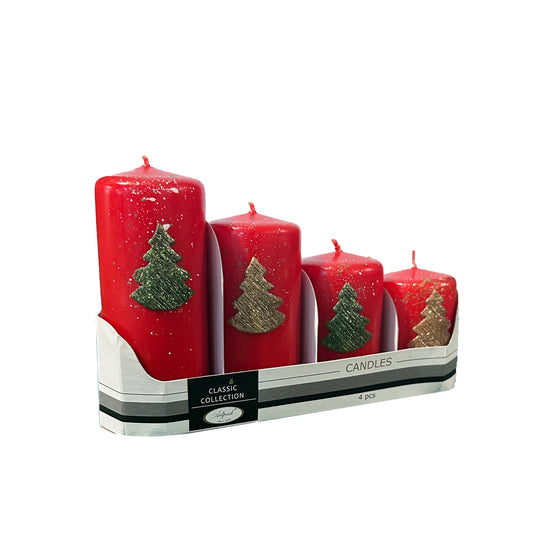 Christmas Pillar Candles 12cm-10cm-8cm-7cm