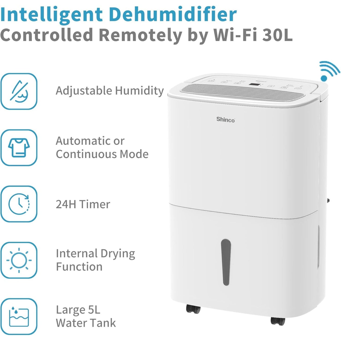 SHINCO 50L Wifi Electric Dehumidifier with App & Pump, 165 m³/55 m², Dehumidifier with 7L Water Tank, Activated Carbon Filter, Energy Saving, Automatic...