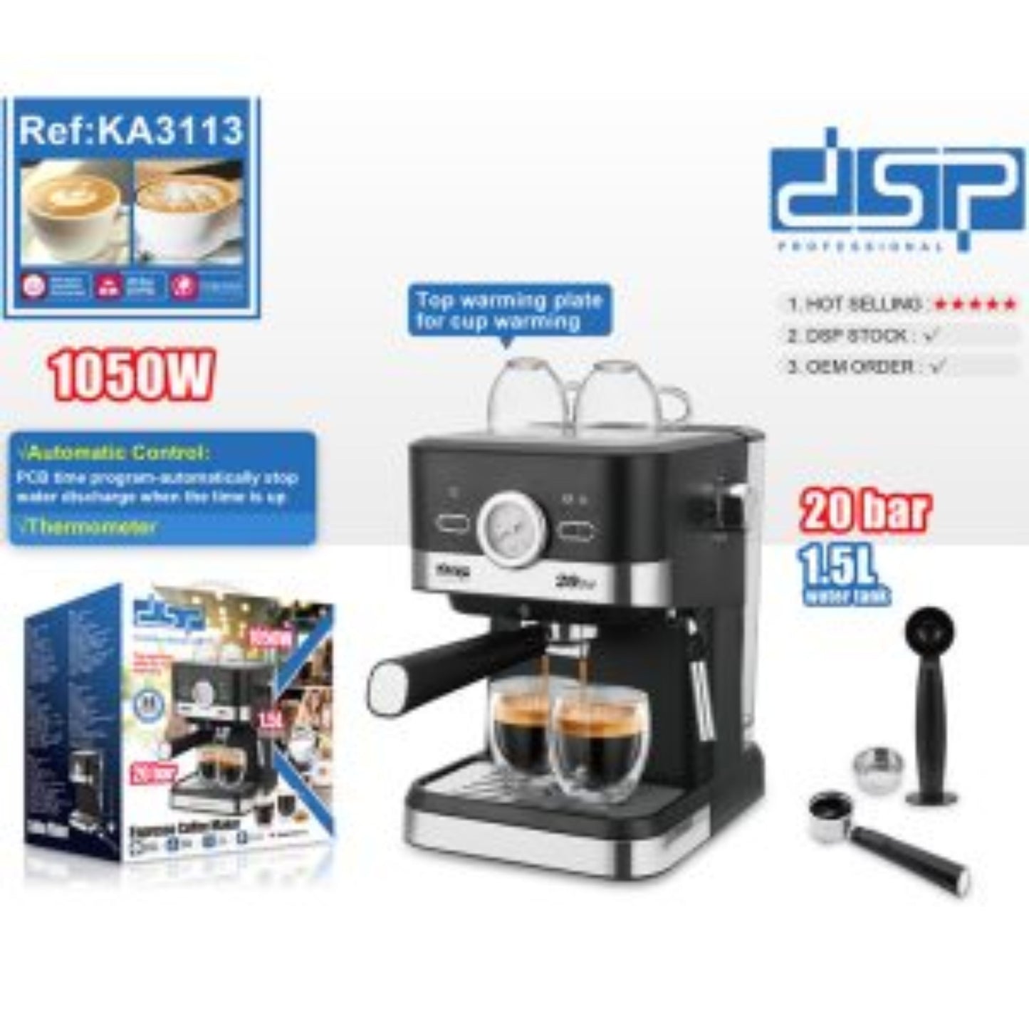 DSP Espresso Coffee Maker – Café Style at Home Model - 1050W