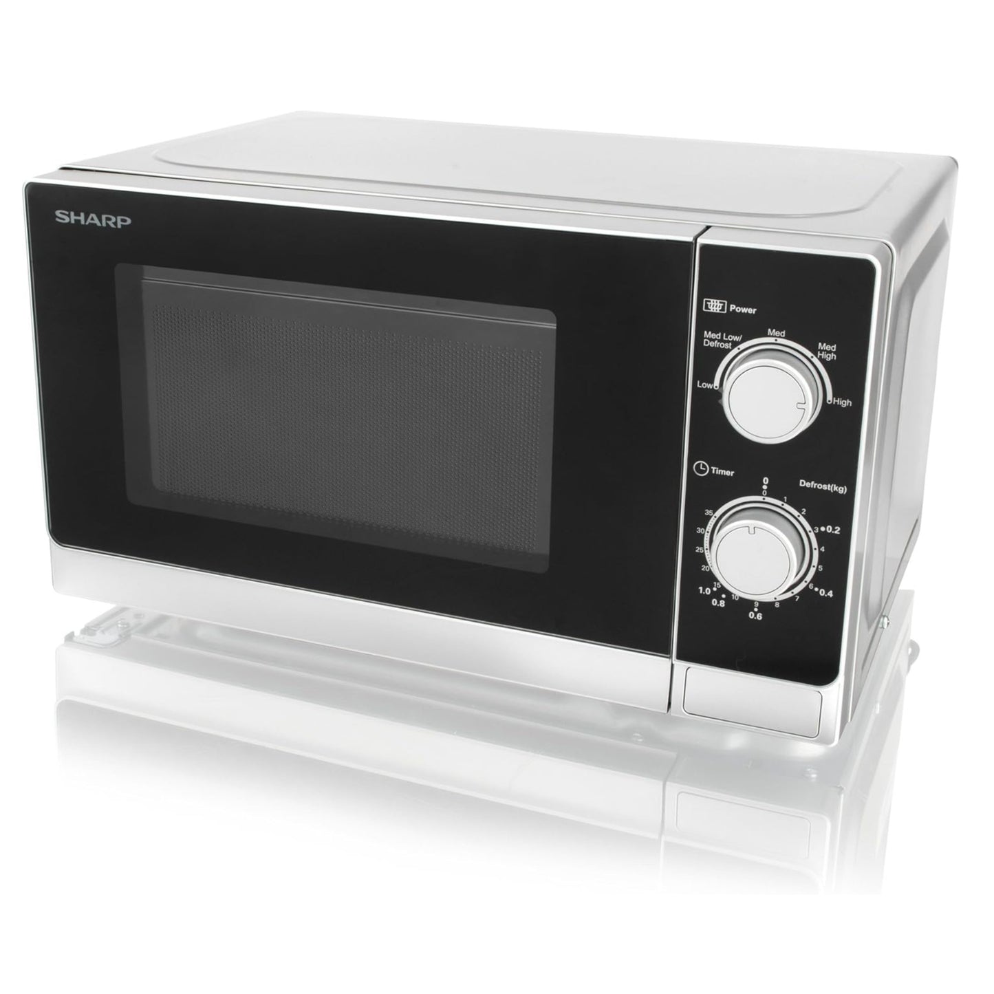 Sharp 20 Liter 800 Watts Black Finished Door Microwave Oven with Defrost Function Size - Silver