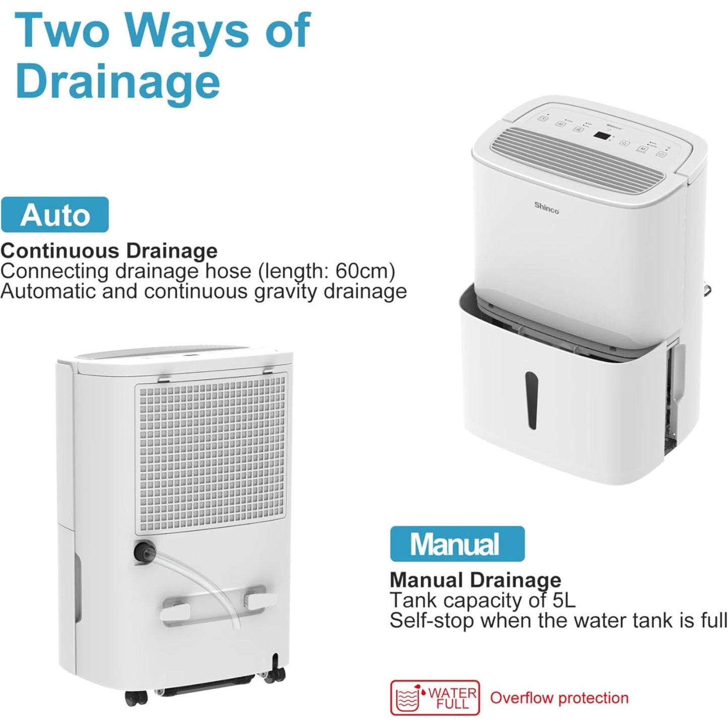 SHINCO 50L Wifi Electric Dehumidifier with App & Pump, 165 m³/55 m², Dehumidifier with 7L Water Tank, Activated Carbon Filter, Energy Saving, Automatic...
