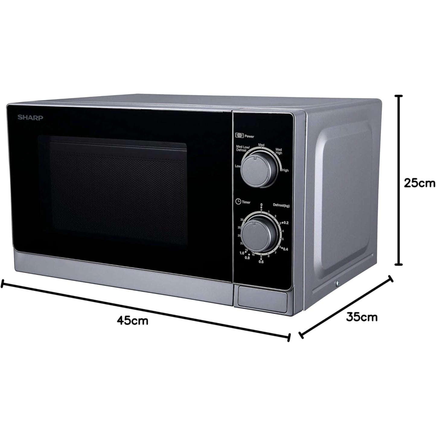 Sharp 20 Liter 800 Watts Black Finished Door Microwave Oven with Defrost Function Size - Silver