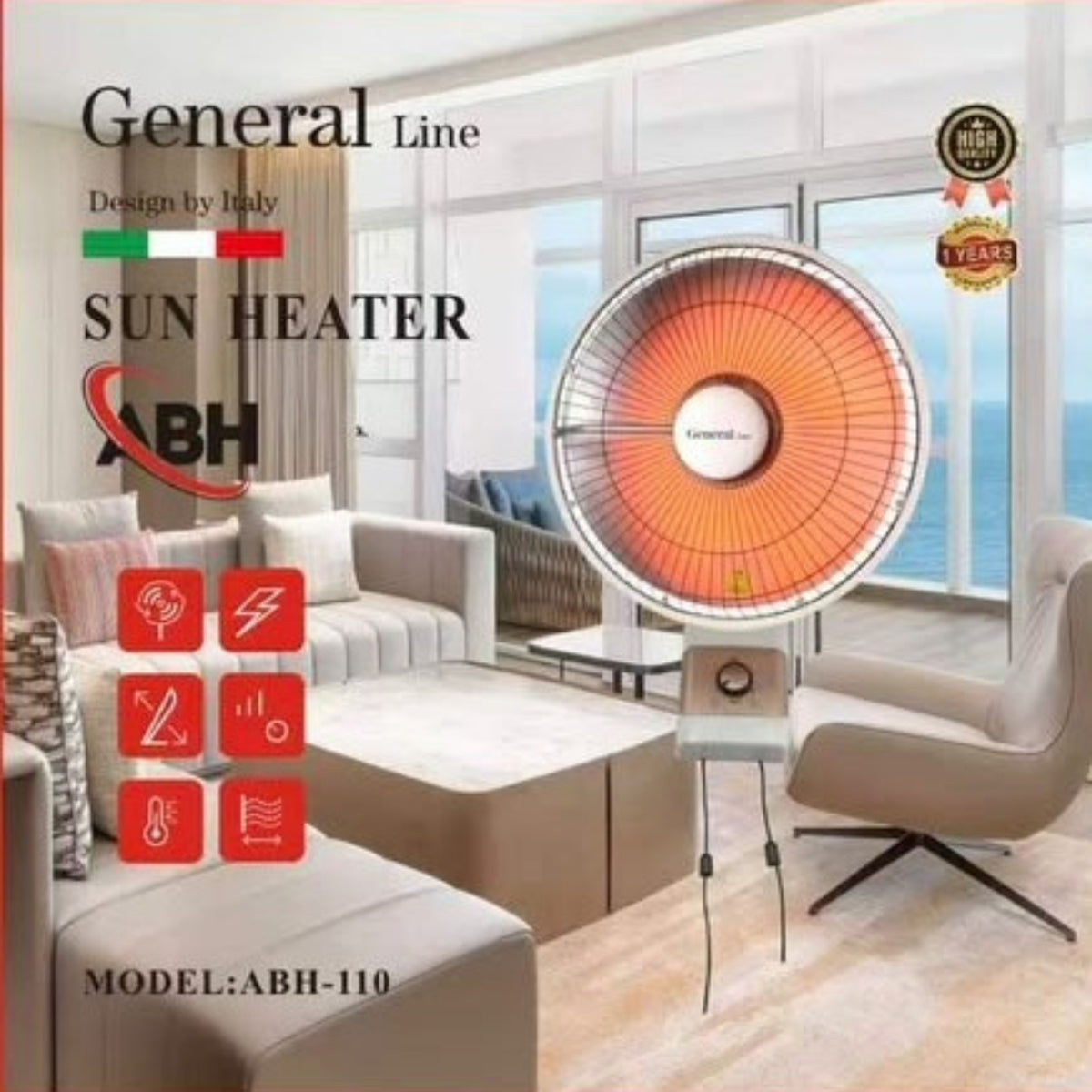 General Line, wall mount Sun Heater, 1000W, with carbon crystal beating  element left, right oscillation
