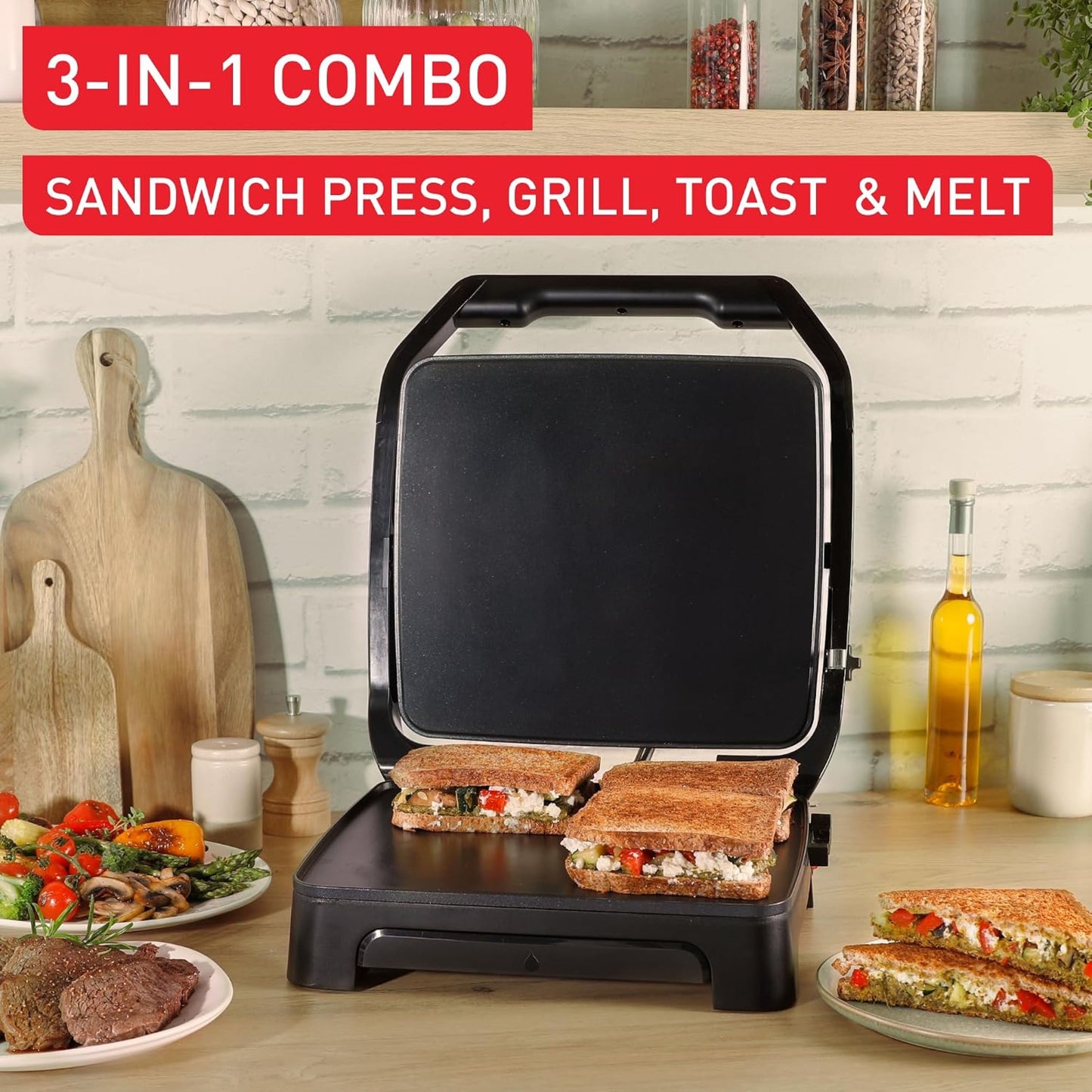 Contact grill  Inicio Sandwich Press 4-slice, Breakfast, Toast, Sandwiches, Non-Stick - 2000W