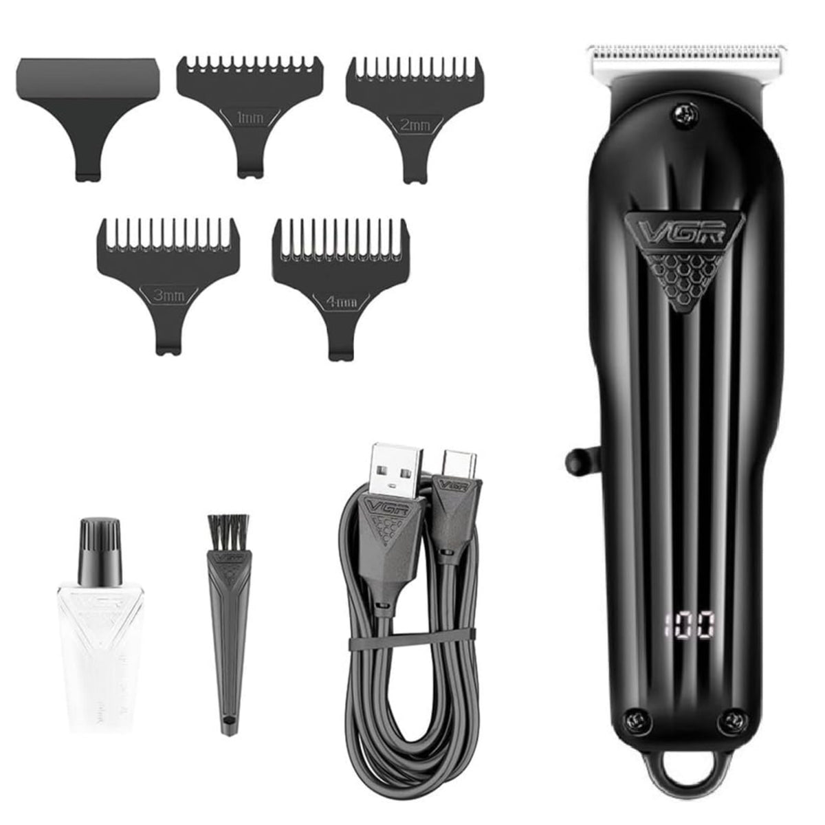 VGR  Digital Display Professional Cordless Hair Clippers Cutter Rechargeable Wireless Hair Grooming Set Beard Trimming Beard Styling Li-ion Battery...