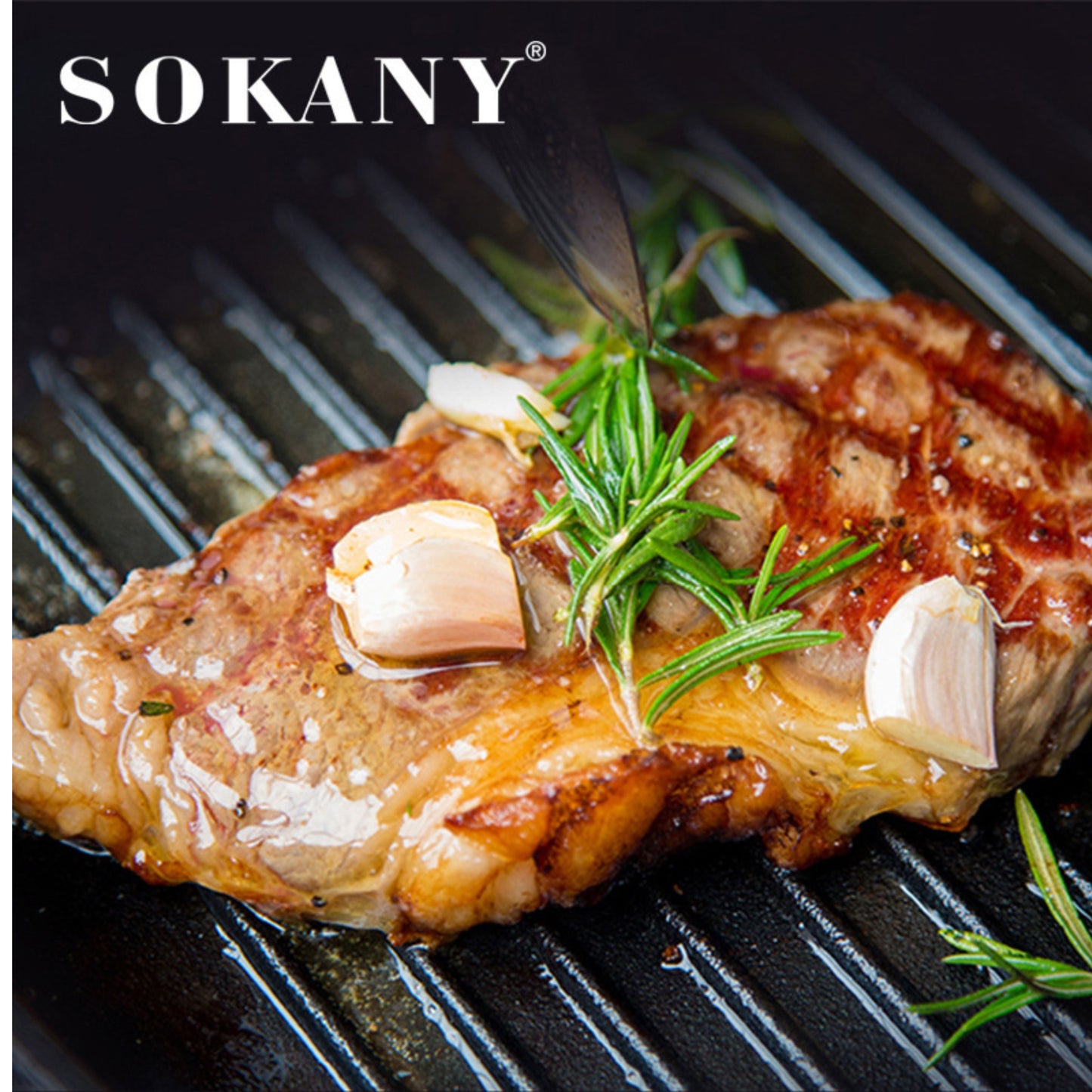 SOKANY  Electric Grill with 2000W Power and Non-Stick Coated Plates
