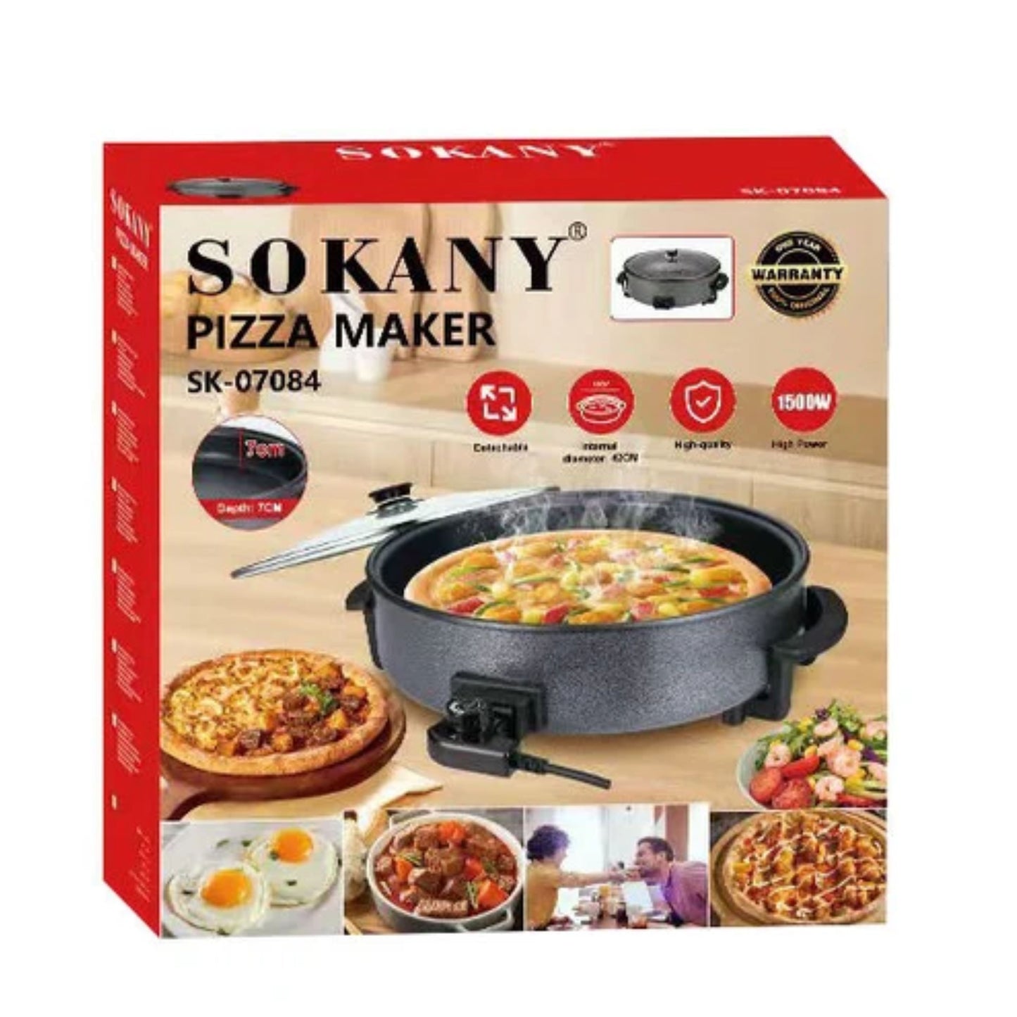 SOKANY Pizza Maker, 1500W Electric Non-Stick 42cm Multi Cooker Pan