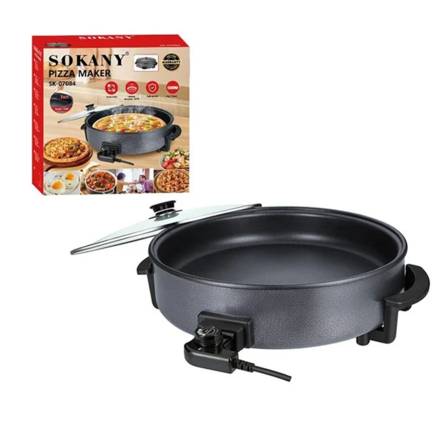 SOKANY Pizza Maker, 1500W Electric Non-Stick 42cm Multi Cooker Pan