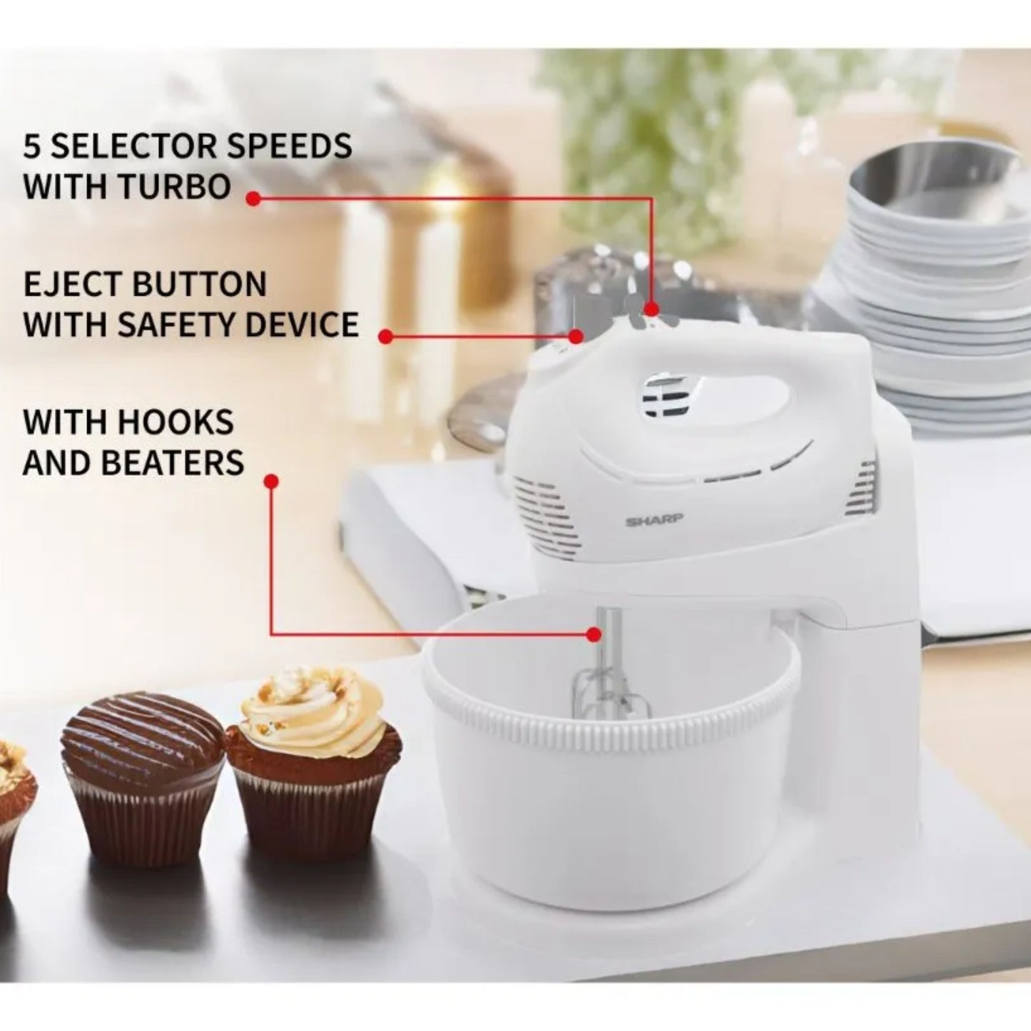 Sharp – Stand Mixer 2-in-1 Hand Mixer 250W White