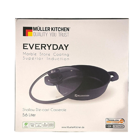Müller Kitchen shallow Cast Aluminium Cooking Pot with Glass Lid 32 cm 5.6 L Induction 32 cm