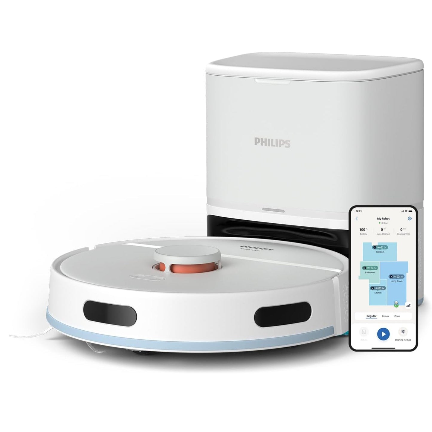 Philips 2000 Series Robot Vacuum Cleaner - 2700 Pa Suction, Laser Navigation, HomeRun App, Auto Emptying Station, 130 minutes Working Time, Carpet Mode.