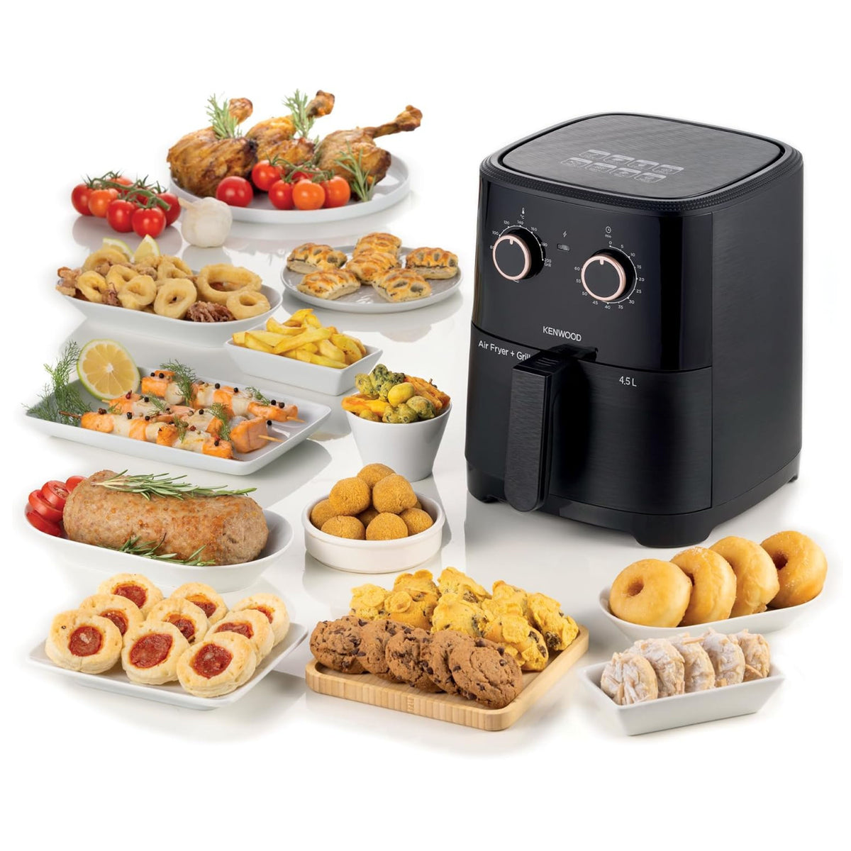 KENWOOD Airfryer + Grill XL 4.5L 1300W Air Fryer with Grill Function, Recipe Book, Rapid Hot Air Circulation for Frying, Grilling, Broiling, Roasting,...
