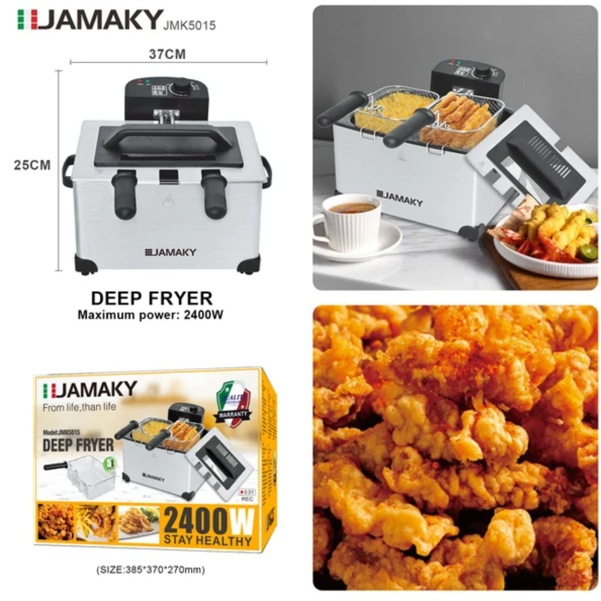 Jamaki Electric Fryer 5 Liter Stainless Steel 2400 Watt - jmk5015