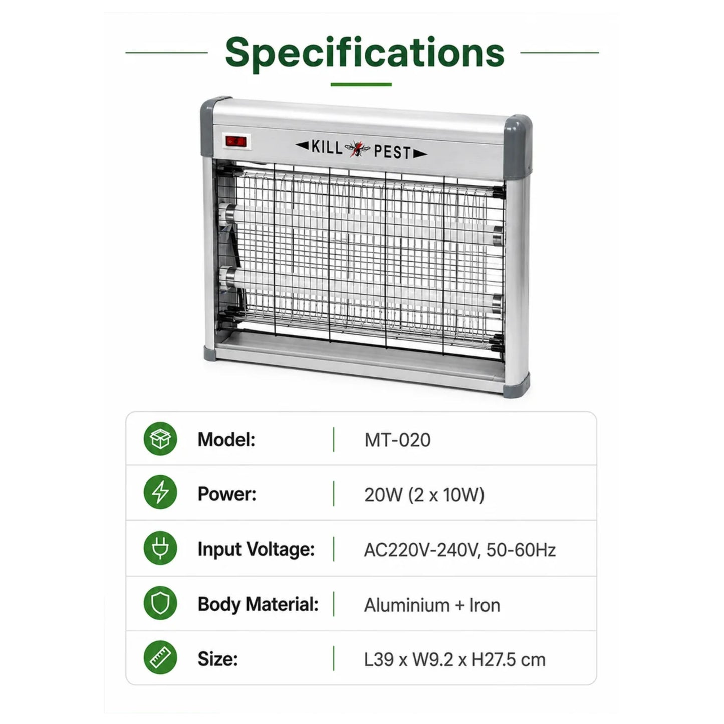 20W Indoor Electronic Insect Killer with Protective Aluminium Cover  (L39 x W9.2 x H27.5)cm