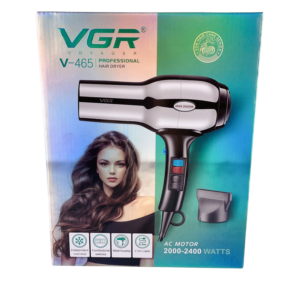Vgr V-465 Hot Selling 2000W Low Noise Professional Ionic Hair Dryer Foldable for Travel Concentrator Nozzle USB Battery Hotel