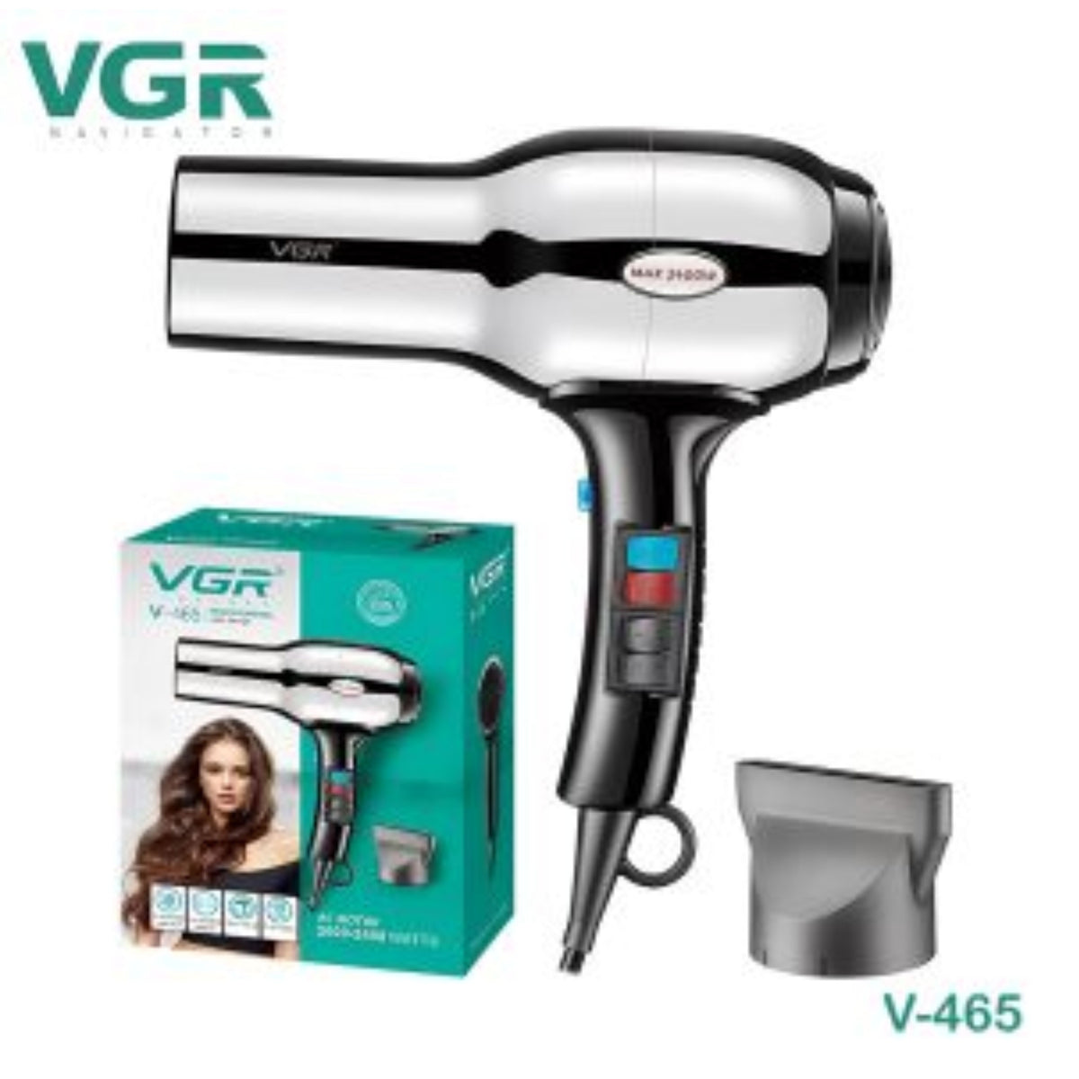 Vgr V-465 Hot Selling 2000W Low Noise Professional Ionic Hair Dryer Foldable for Travel Concentrator Nozzle USB Battery Hotel