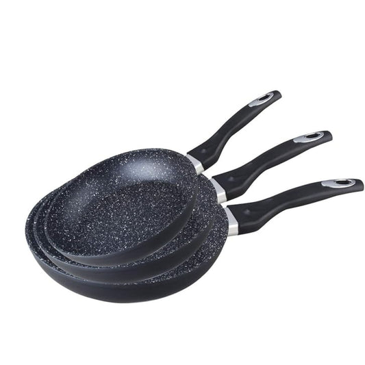 Blutick Forged Aluminum Marble Granite Nonstick Coating Fry Pan Set 3 Pcs - Black