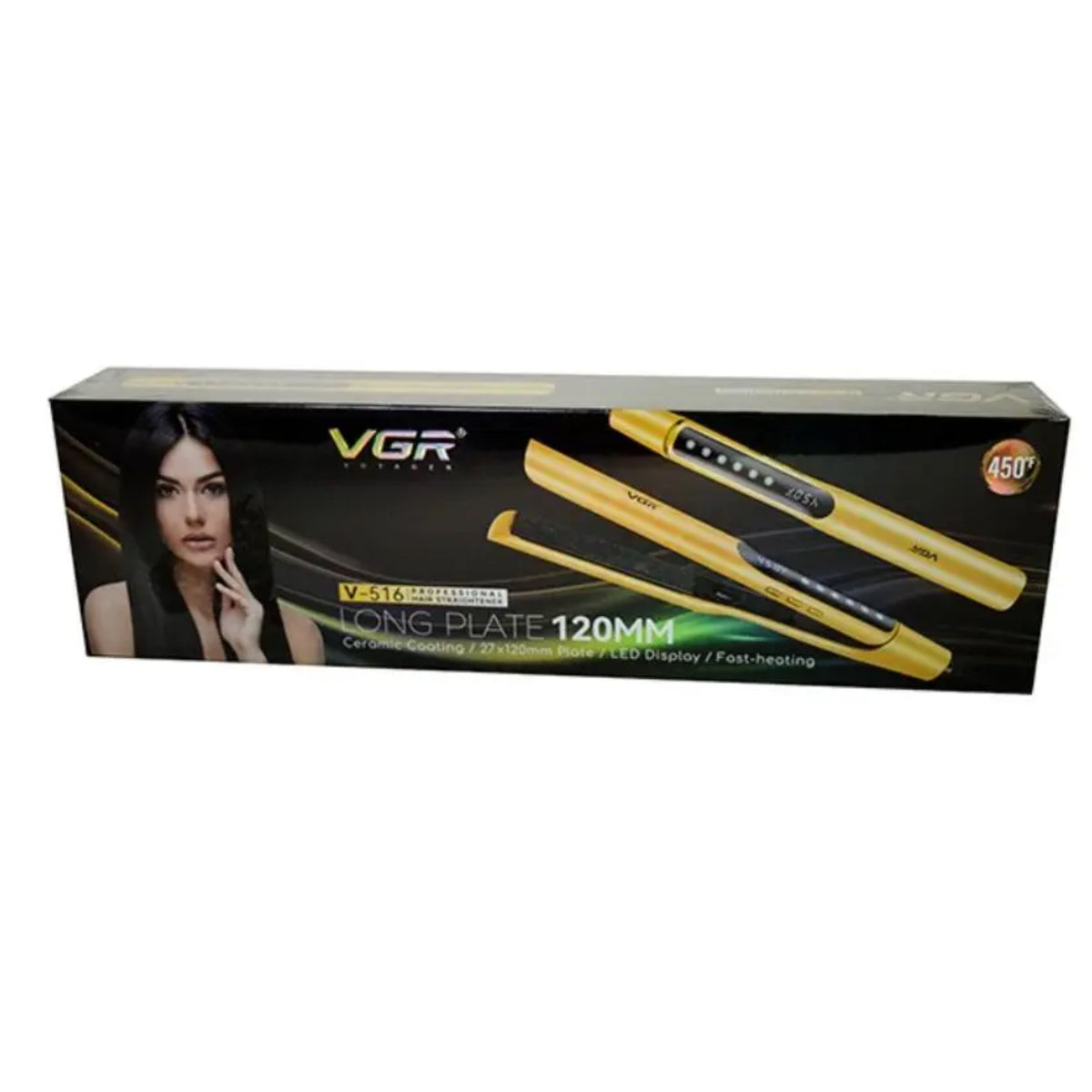 VGR V-516 Long Plate Ceramic Coating Professional Hair Straightener 120mm