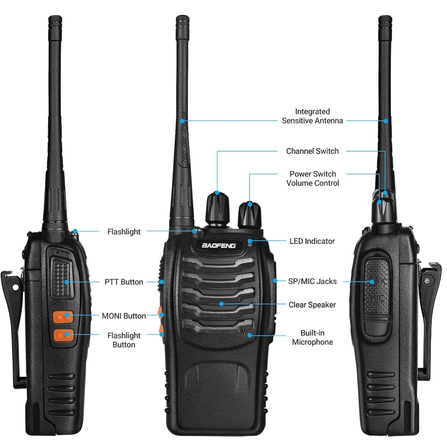 Baofeng Walkie Talkies Rechargeable Two-Way Radios for Adults Long Range Handheld Communicator Professional UHF Interphone 2 Pack Walky Talky Set...