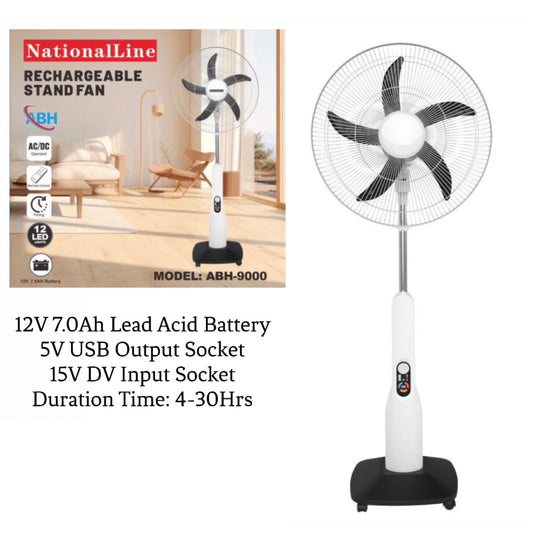 Natural rechargeable fan with remote 3 led lights 12V  7.AH