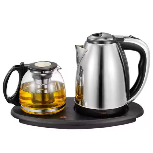 Bomann Stainless Steel Electric Kettle and Tea Pot Set, 1800 Watts, 2L/1.2L