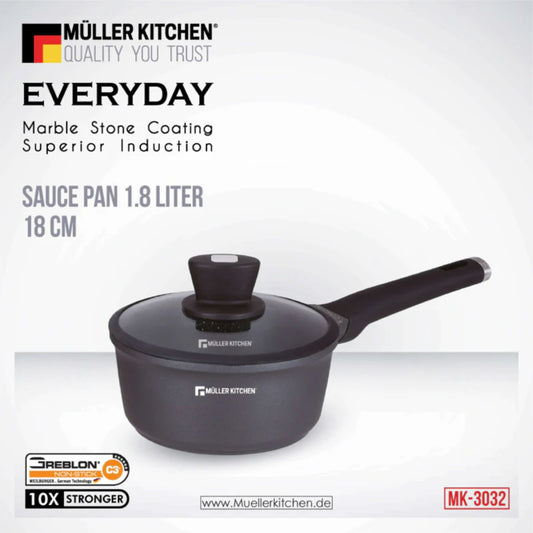 Müller Koch Saucepan (Nonstick Coating, Marble Granite Material, Induction Base, 18cm) 1.8L