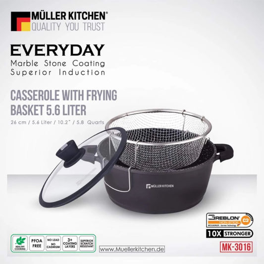 Müller Kitchen 26 cm Casserole (Die-Cast Aluminum, Non-Stick Coating, 5.5 L Capacity)