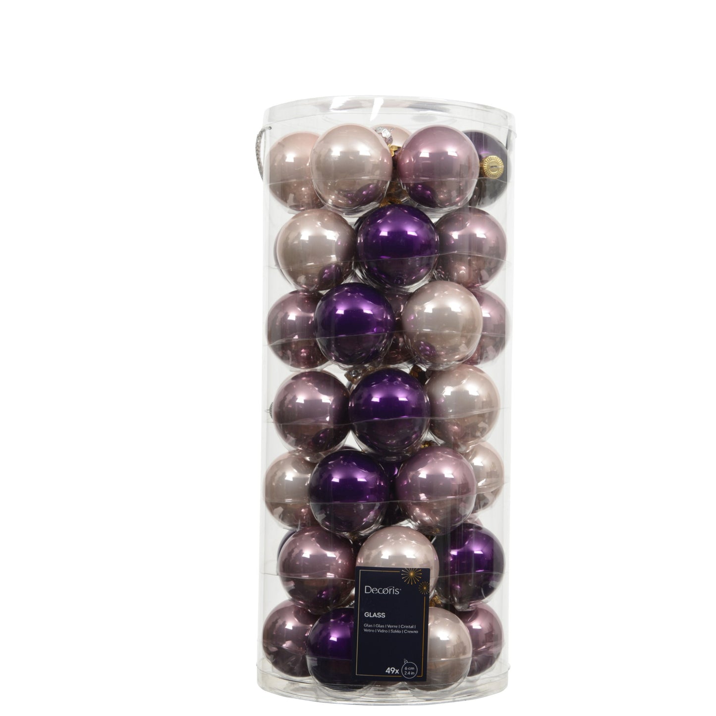 Baubles polystyrene matt,shiny,glitter mix 49 bauble 6cm  - Purple  pink and beige