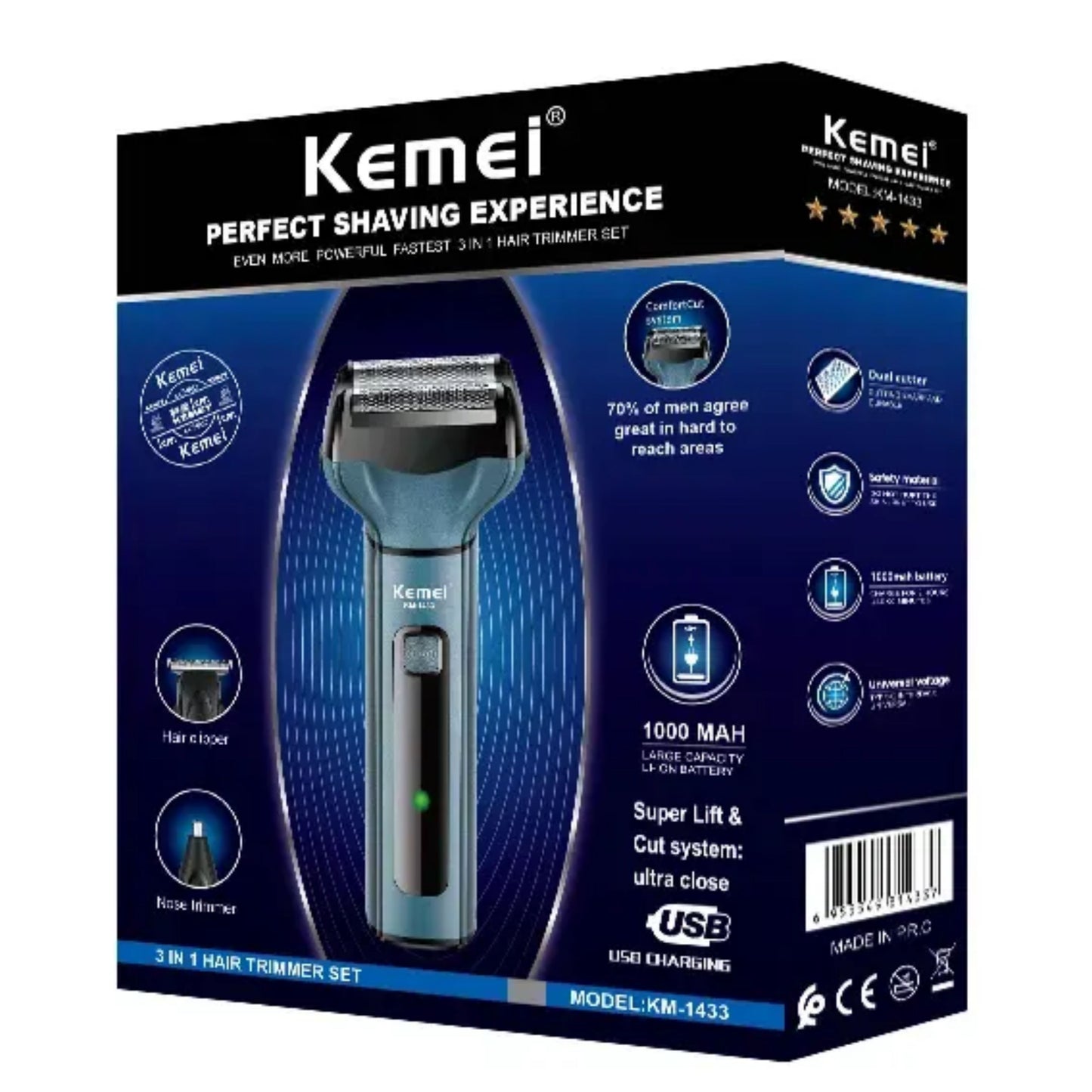 Nose Hair Clippers Household Electric Trimmer Kemei KM-1433 3-in-1 Multi-function Clippers