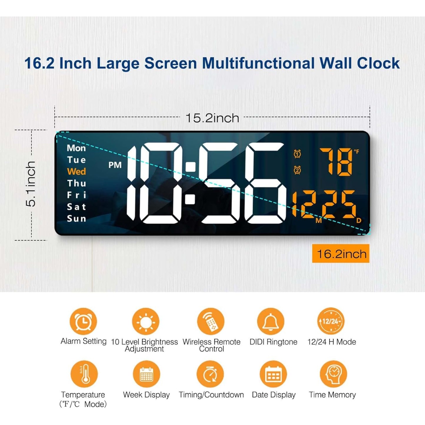 Digital Wall and Desk watch  with remote control - 25 cm  32x15cm