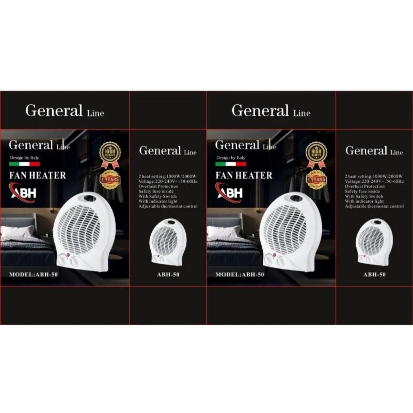 General Line – Fan Heater, 2 speeds, 1000W/2000W with overheat protection safety fuse and oscillation
