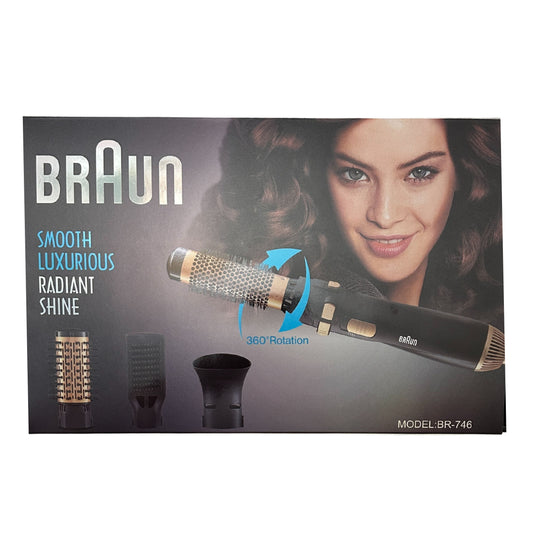 Braun 6-in-1  Blow and Dry Caring Air Styler - Hair Dryer Hot Brush and Hair Curler for Mid to Long Length Hair 4 Attachments 1000 Watts