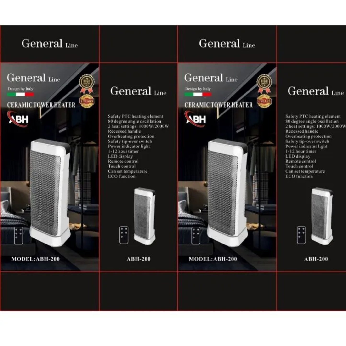 General Line – Ceramic Tower Heater with 2 heating settings 1000W/2000W with remote controller
