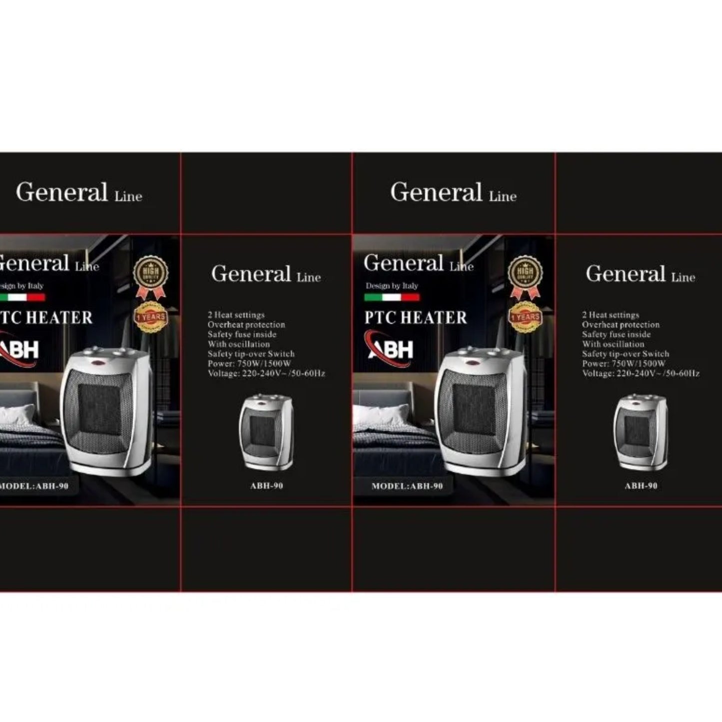 General Line – Fan Heater, 2 speeds, 750W/1500W with overheat protection safety fuse and oscillation
