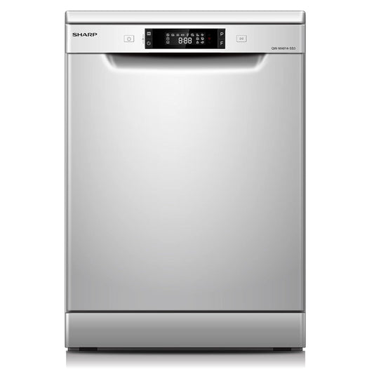 Sharp 8 Programs 14 Place Settings 3 Layered, Stainless Steel Tub Free Standing Dishwasher Silver ~ "Min 1 year manufacturer warranty" with digital screen