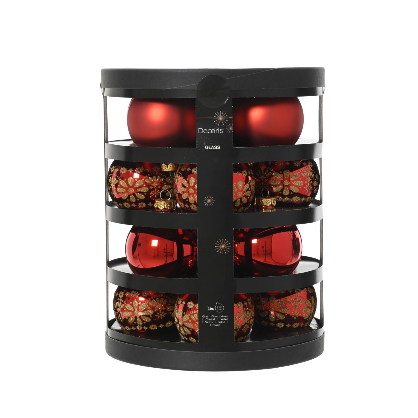 Baubles glass shiny, matt, décor mix 8cm  16 pcs