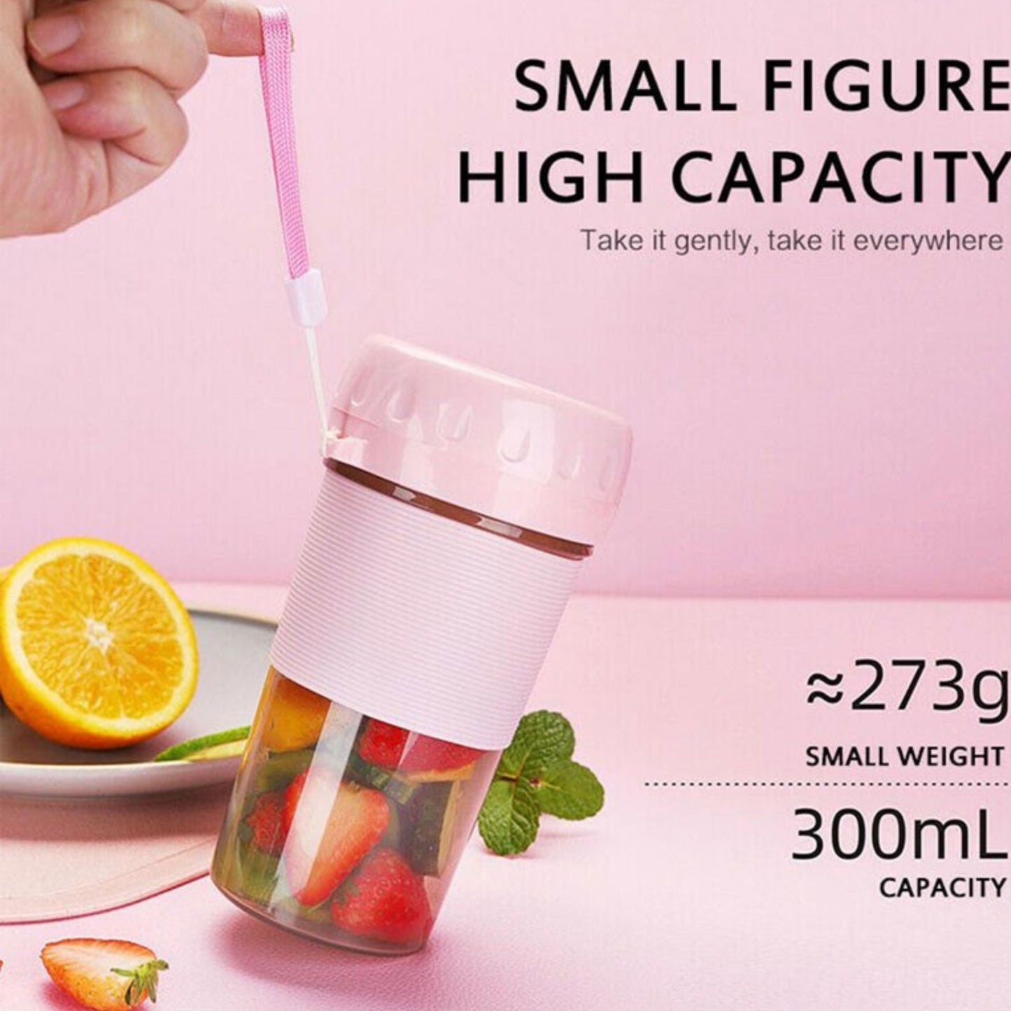 Jubake 300mL Portable Rechargeable Juice Maker (3.15 x 6.5)inch - Blue or  Pink