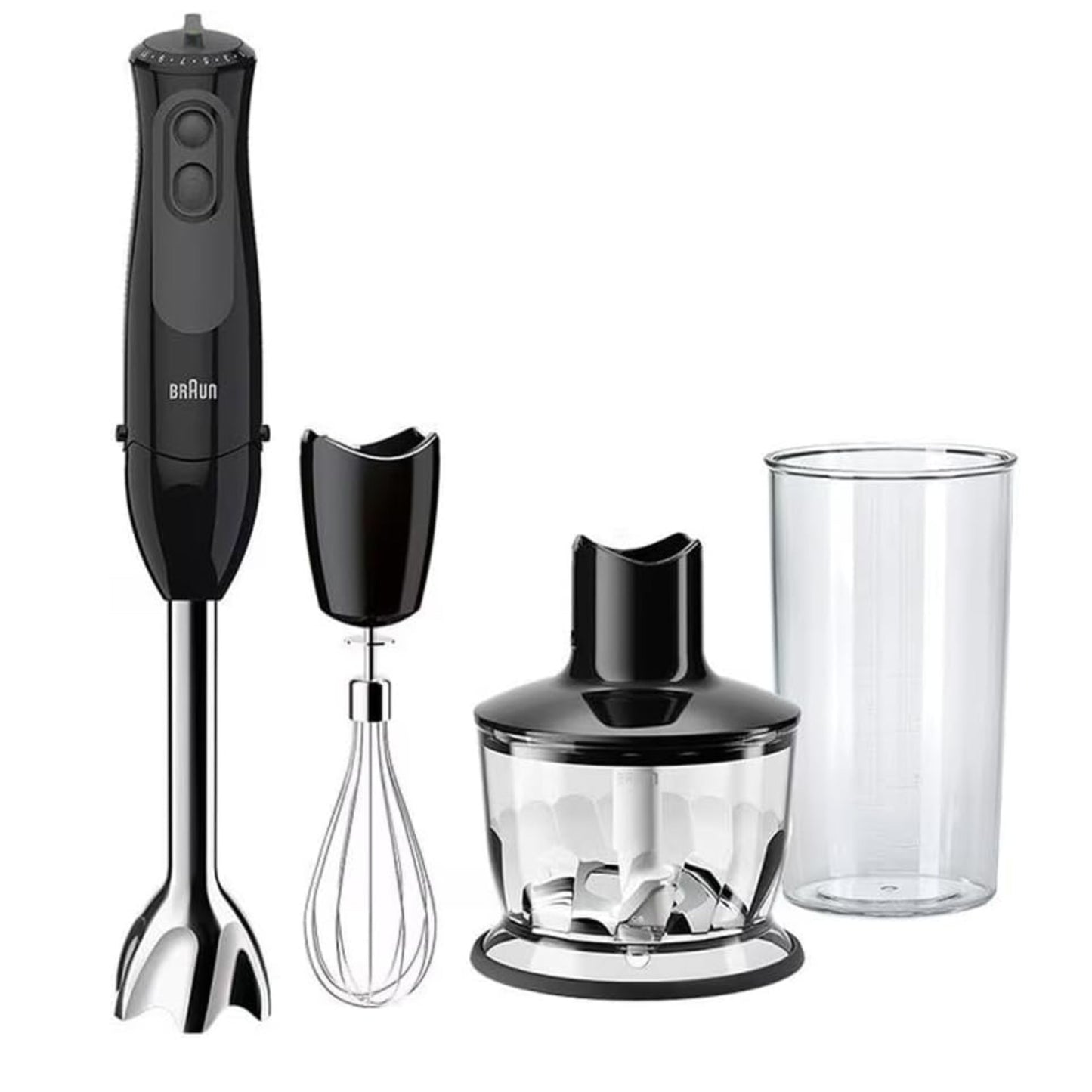 Braun MultiQuick 3 Hand Blender  Sauce, With 11 Speeds, 500 ml Chopper, Whisk accessory, BPA-free 600 ml Plastic Measuring Cup, 900W, Black (International Warranty)