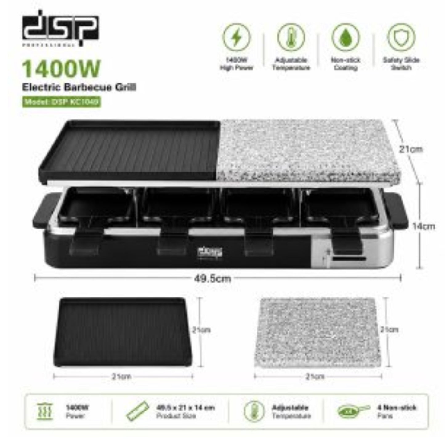 Dsp  Raclette Grill – Marble & Grill Plate Edition - 1400W